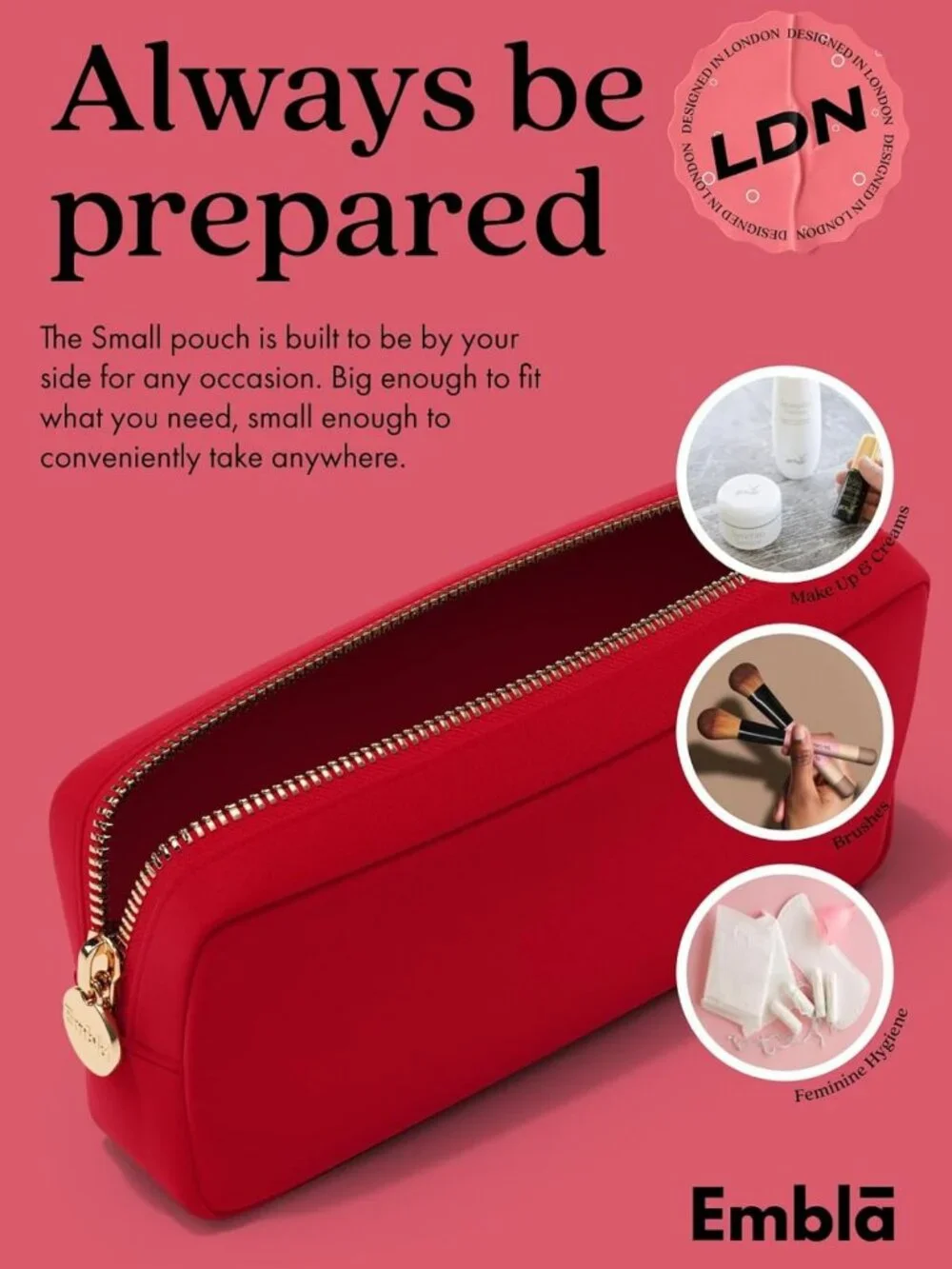 Cute Waterproof Makeup Bag & Toiletry Pouch - Travel Organizer for Women, Ruby